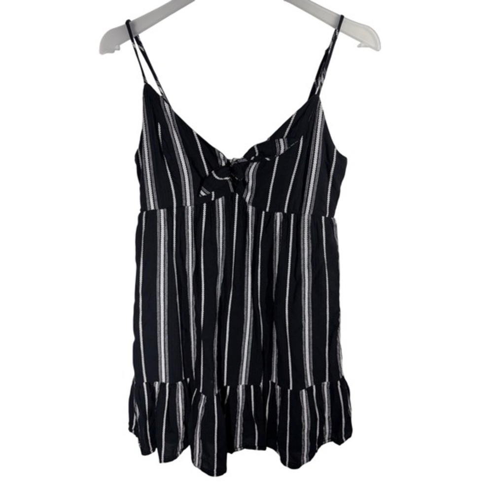 Trixxi Clothing Company Black White Striped Tie Front Peplum Cami Top Large‎